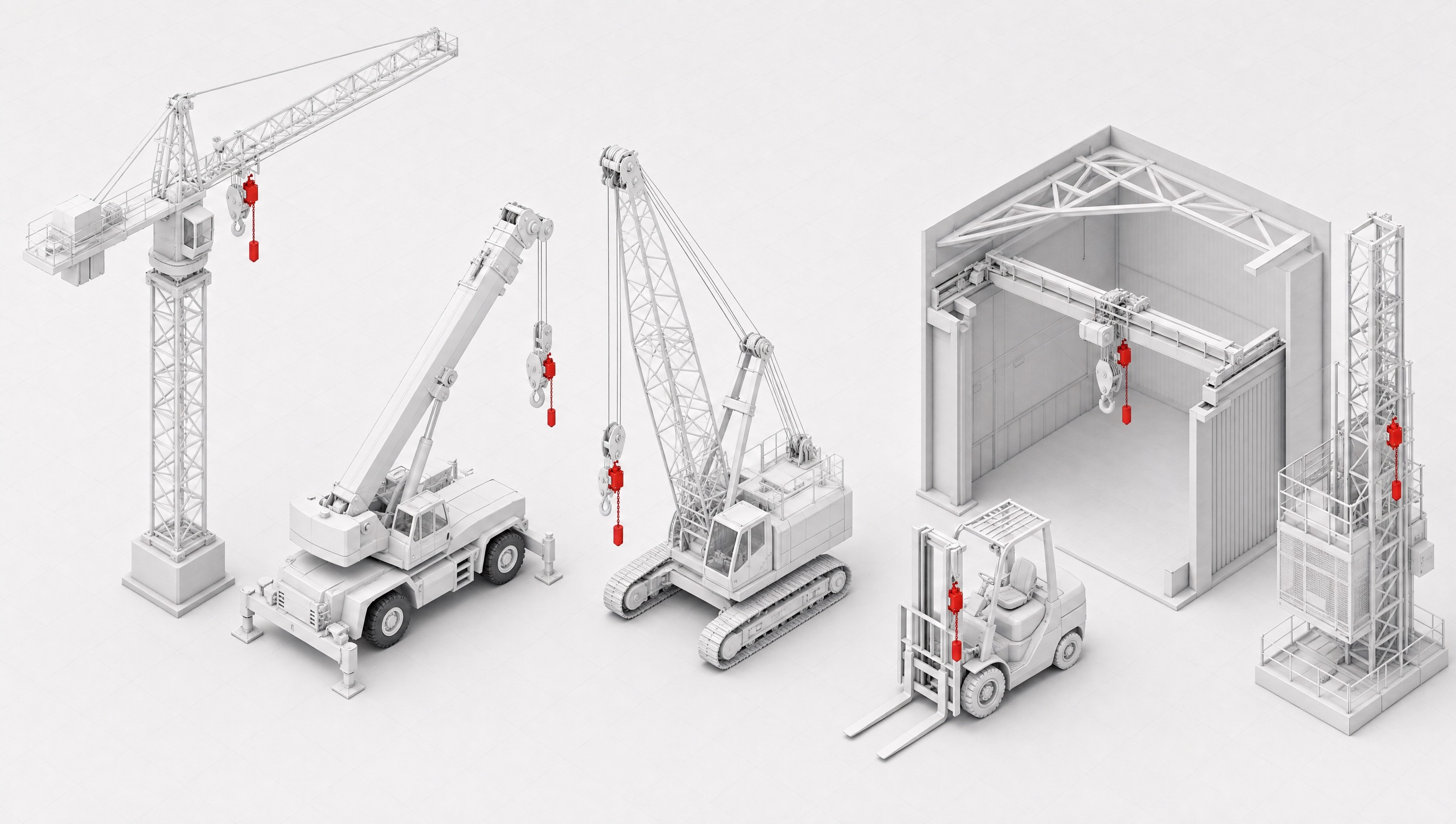 Industrial close-up render of crane Safe Load Indicator with vermillion accent